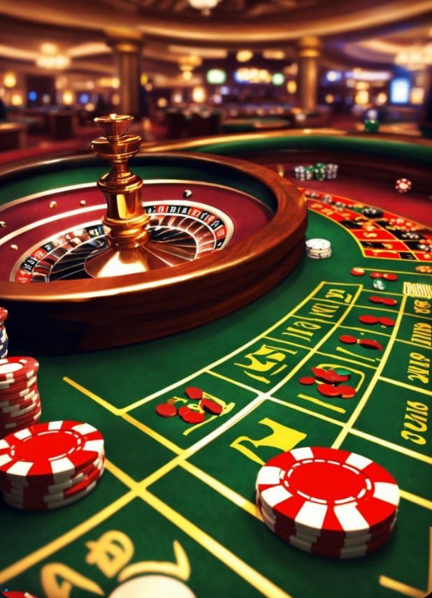 Meja Sic Bo dengan tiga dadu dan panel taruhan di platform raj sloto
